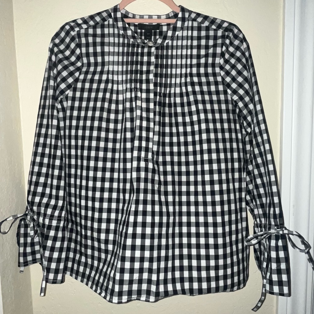 J. Crew Black and White Gingham Blouse